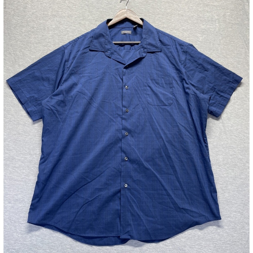 Van Heusen Flex Dress Shirt Men 2XL 18-18.5 Blue Textured Cotton Business Formal